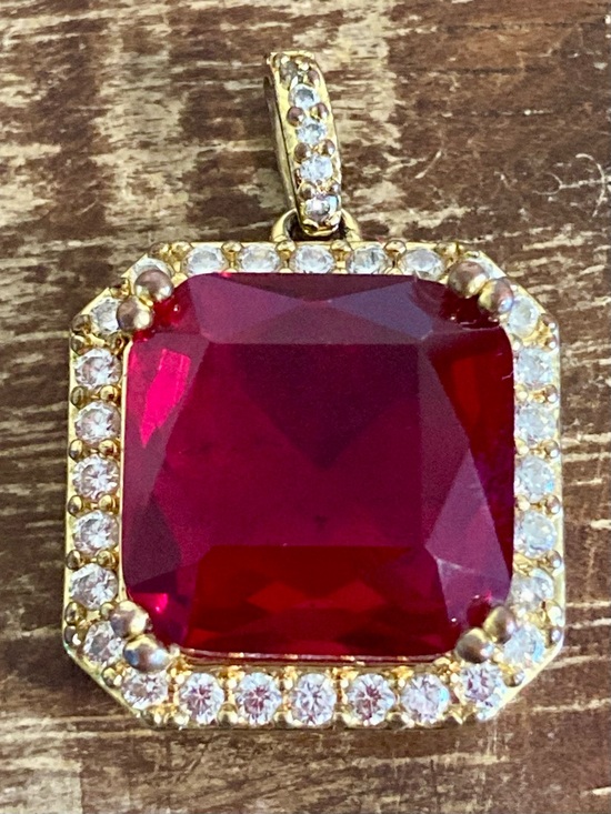 Designs by TSS Other - Men’s 18k Gold Plated Square Red Stone Halo Pendant Design by TSS